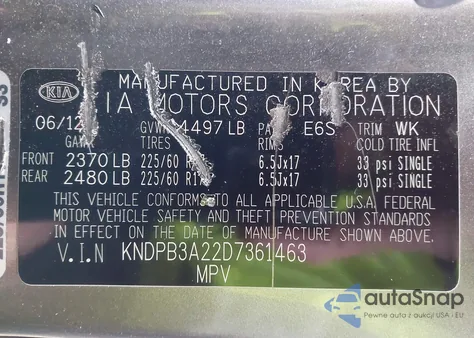 2013 Kia Sportage Lx из США, поврежденный, VIN KNDPB3A22D7361463